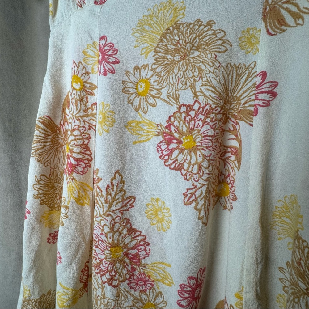 Free People Cream Mini Dress with Pink & Yellow Floral Print XS Collar Fit Flare - Picture 7 of 15